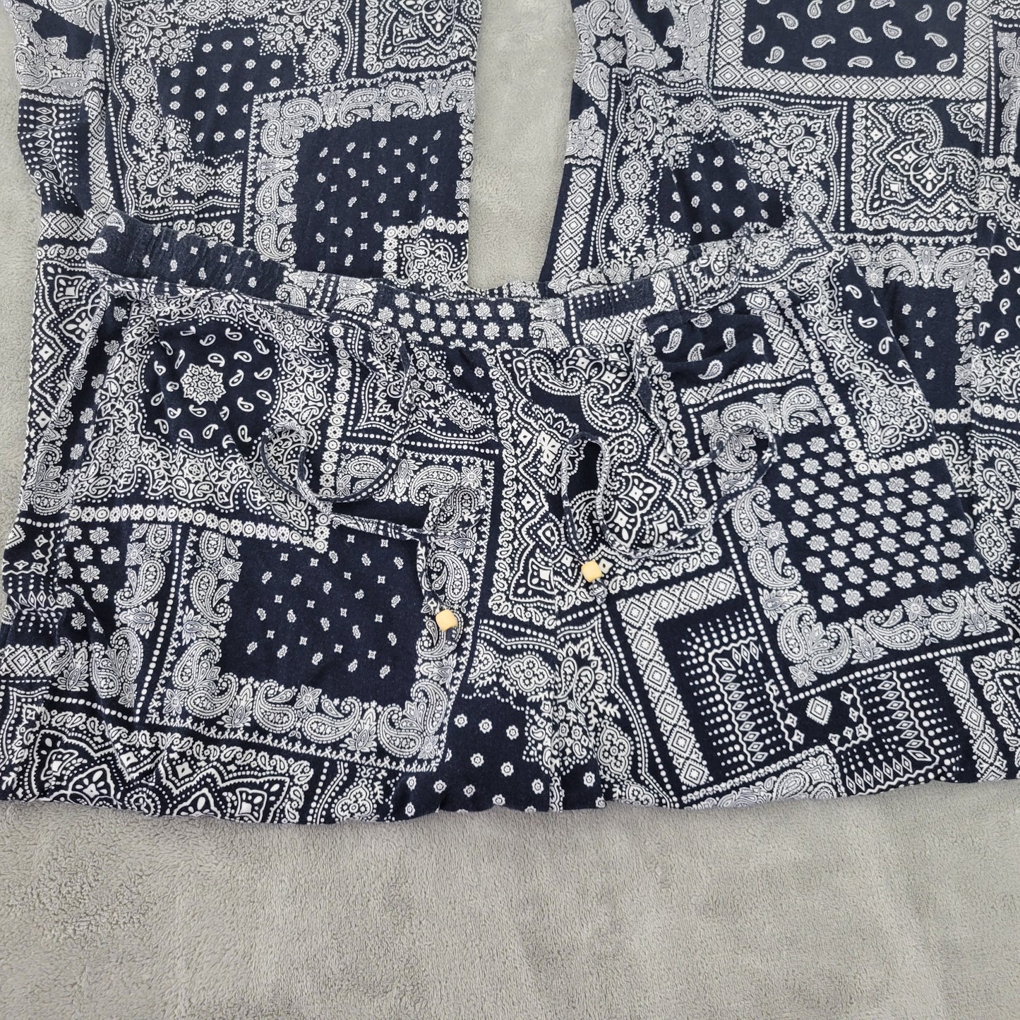 Cato 22W 24W Blue White Paisley Wide Leg Pants Drawstring Elastic Waist PAI41E