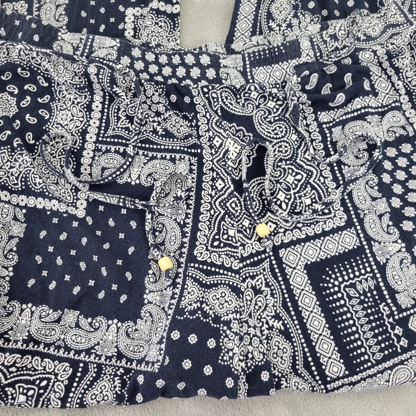 Cato 22W 24W Blue White Paisley Wide Leg Pants Drawstring Elastic Waist PAI41E