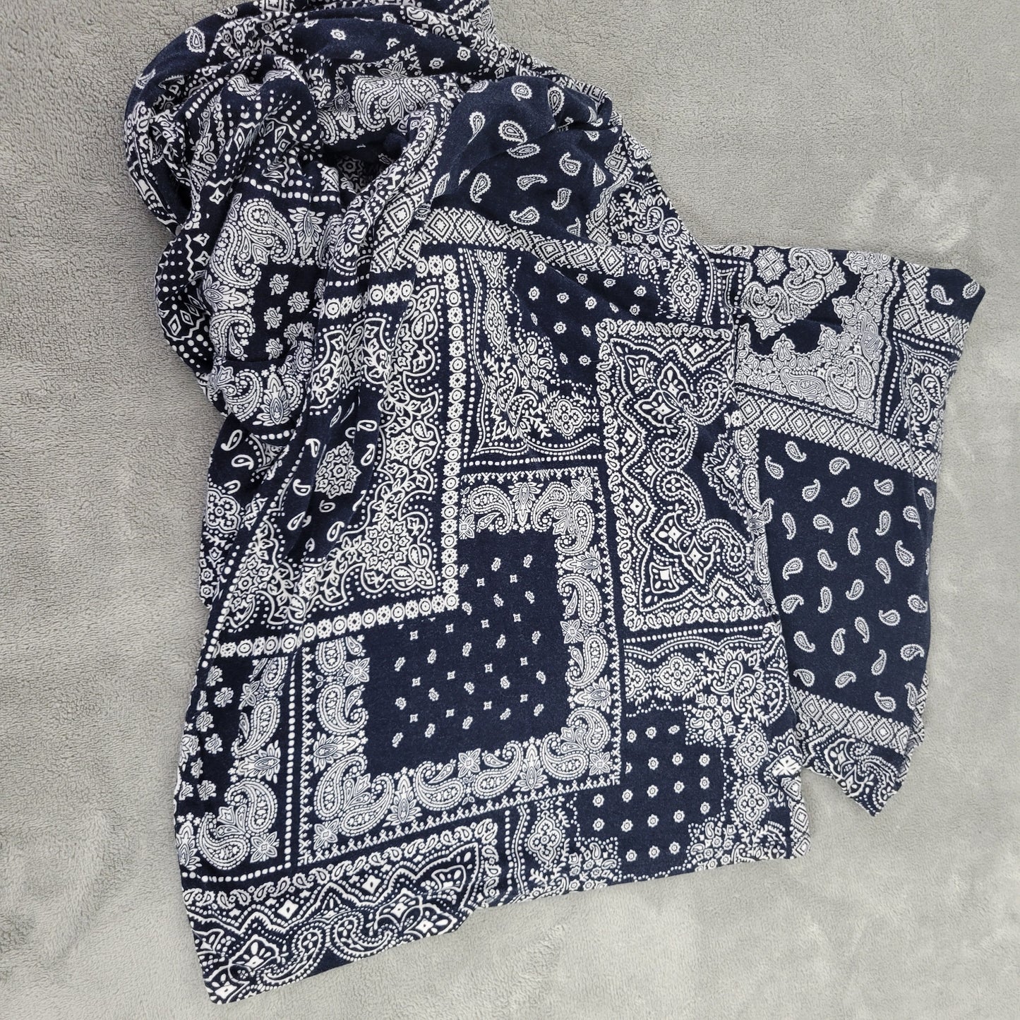 Cato 22W 24W Blue White Paisley Wide Leg Pants Drawstring Elastic Waist PAI41E