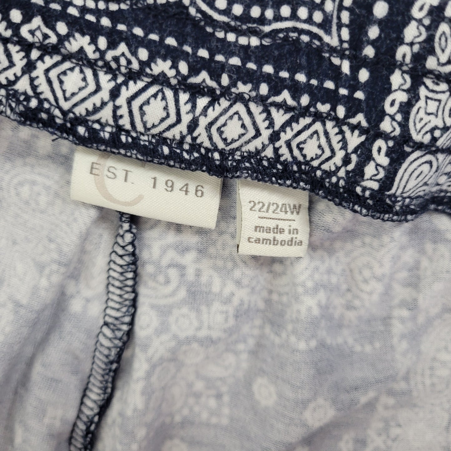 Cato 22W 24W Blue White Paisley Wide Leg Pants Drawstring Elastic Waist PAI41E