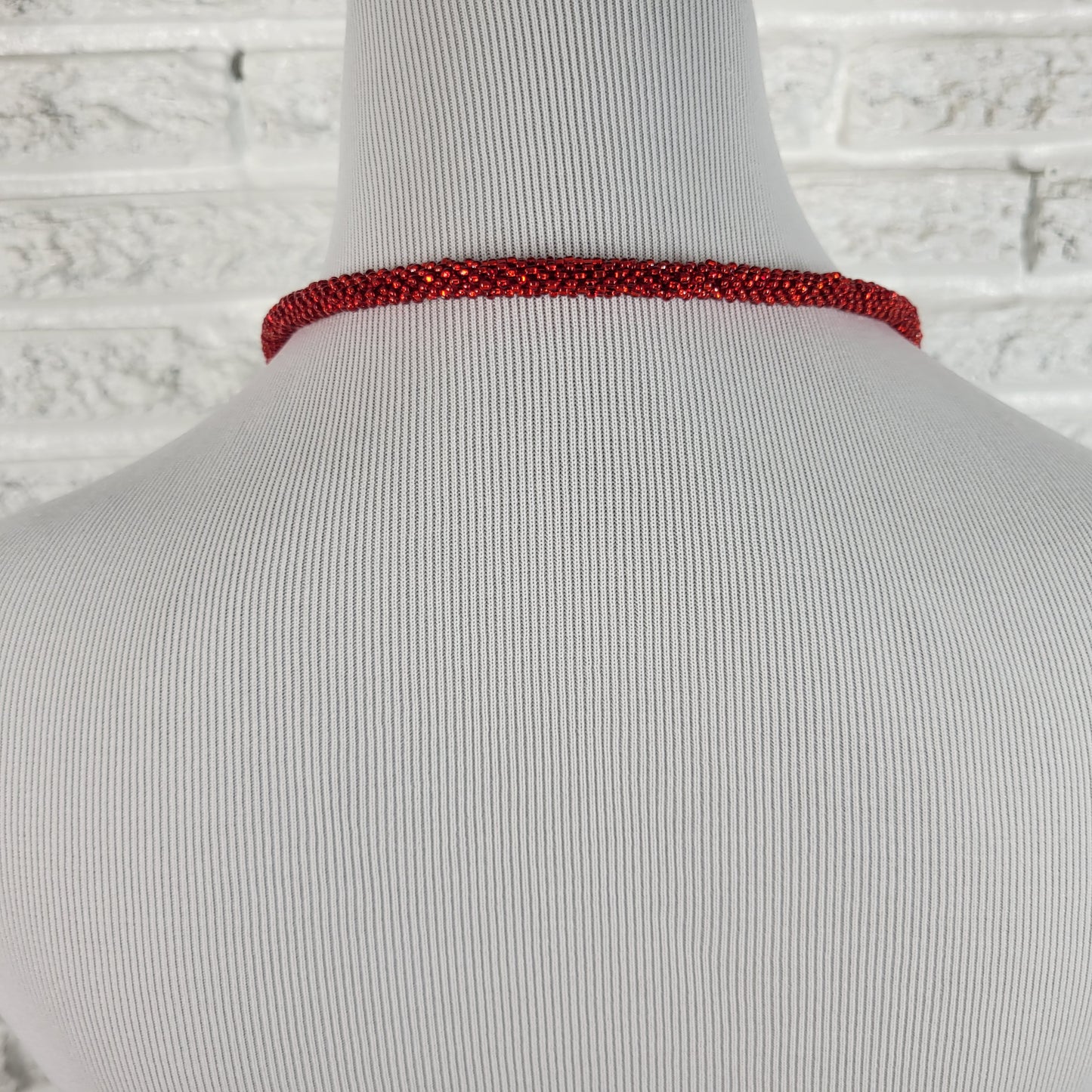 Nepali Seed Bead Rope Necklace Red Silver Multi Strand Crochet Boho N6E