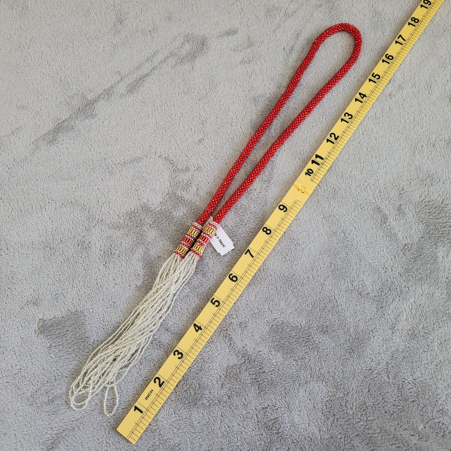 Nepali Seed Bead Rope Necklace Red Silver Multi Strand Crochet Boho N6E