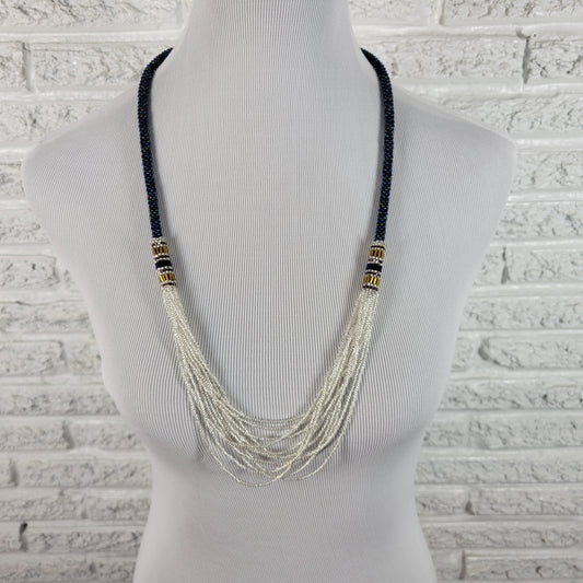 Nepali Seed Bead Rope Necklace Blue Multi Strand Crochet Boho Waterfall N9E