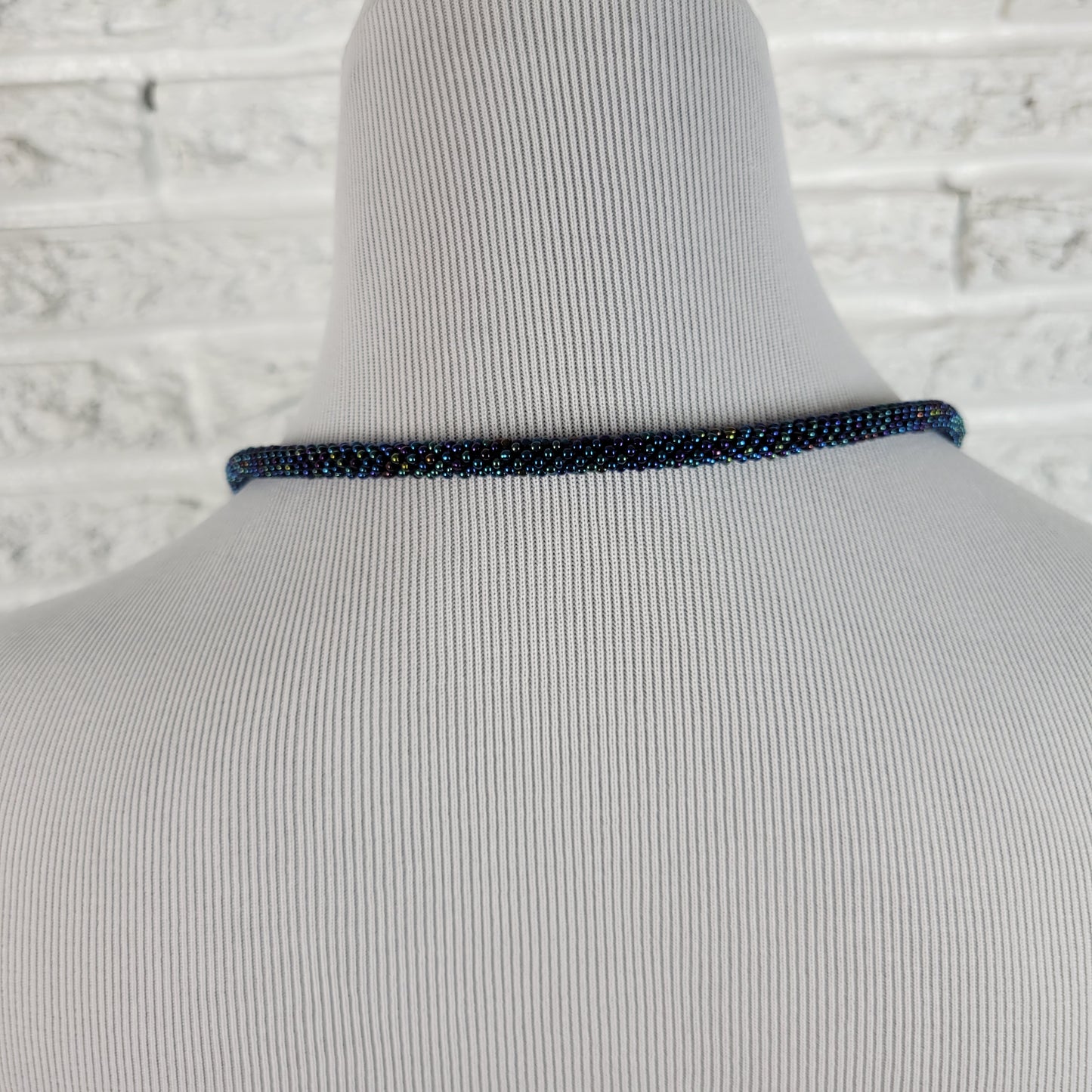 Nepali Seed Bead Rope Necklace Blue Multi Strand Crochet Boho Waterfall N9E