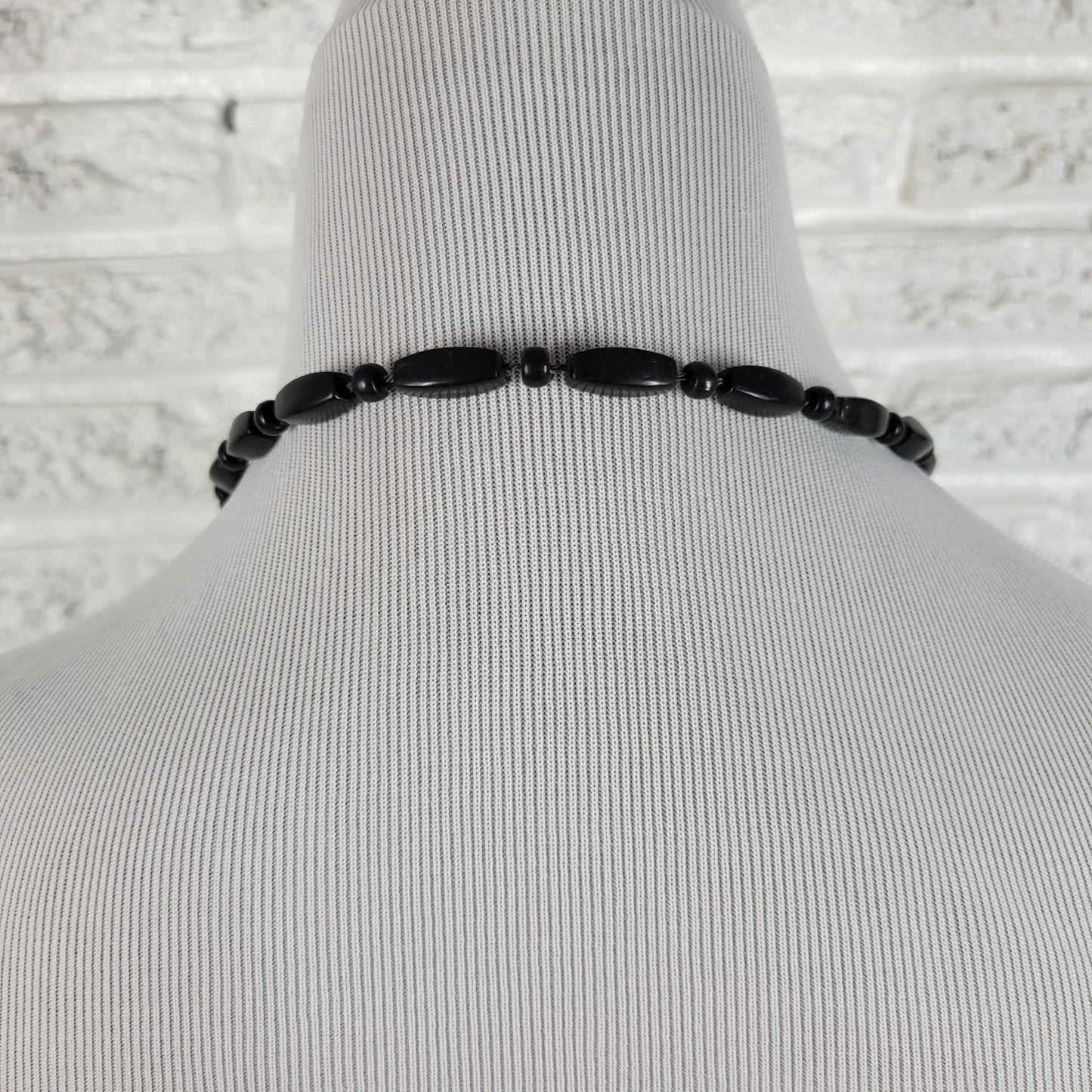 Black Matte Bead Necklace 24" Long Graduated Boho Statement Strand N5E