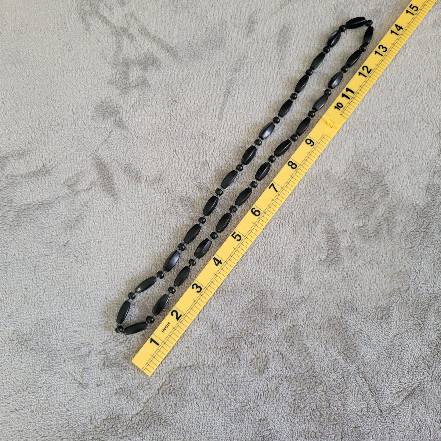 Black Matte Bead Necklace 24" Long Graduated Boho Statement Strand N5E