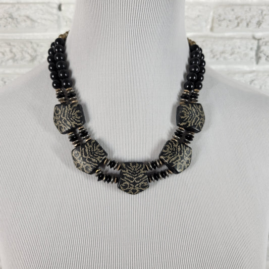 Designs by Taylor Double Strand Statement Necklace Black Gold Geometric N2E
