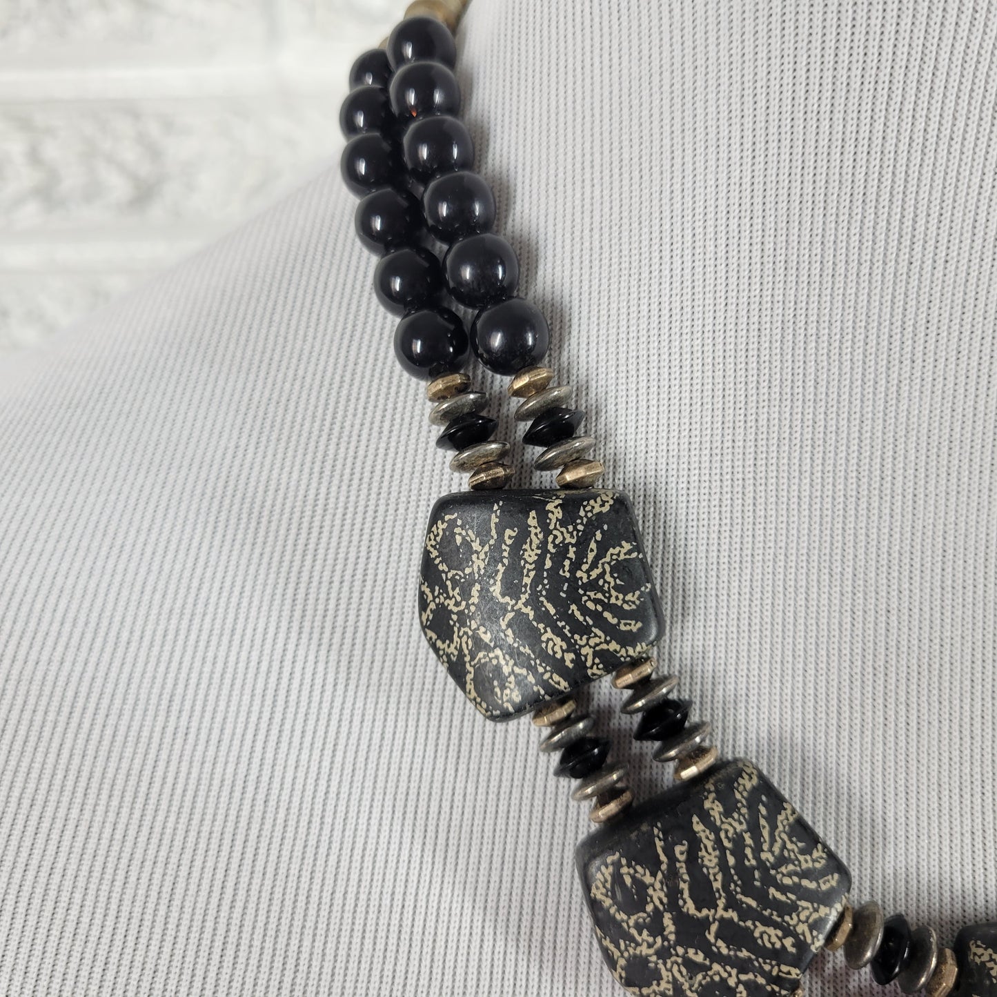 Designs by Taylor Double Strand Statement Necklace Black Gold Geometric N2E