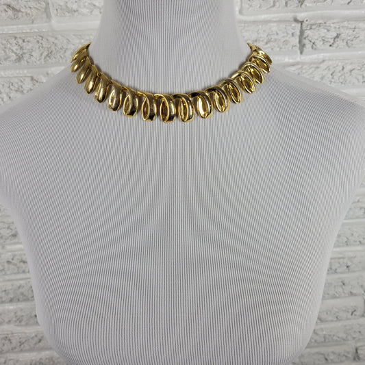 Vintage Chunky Gold Tone Scroll Link Choker Necklace Bold Statement N4E