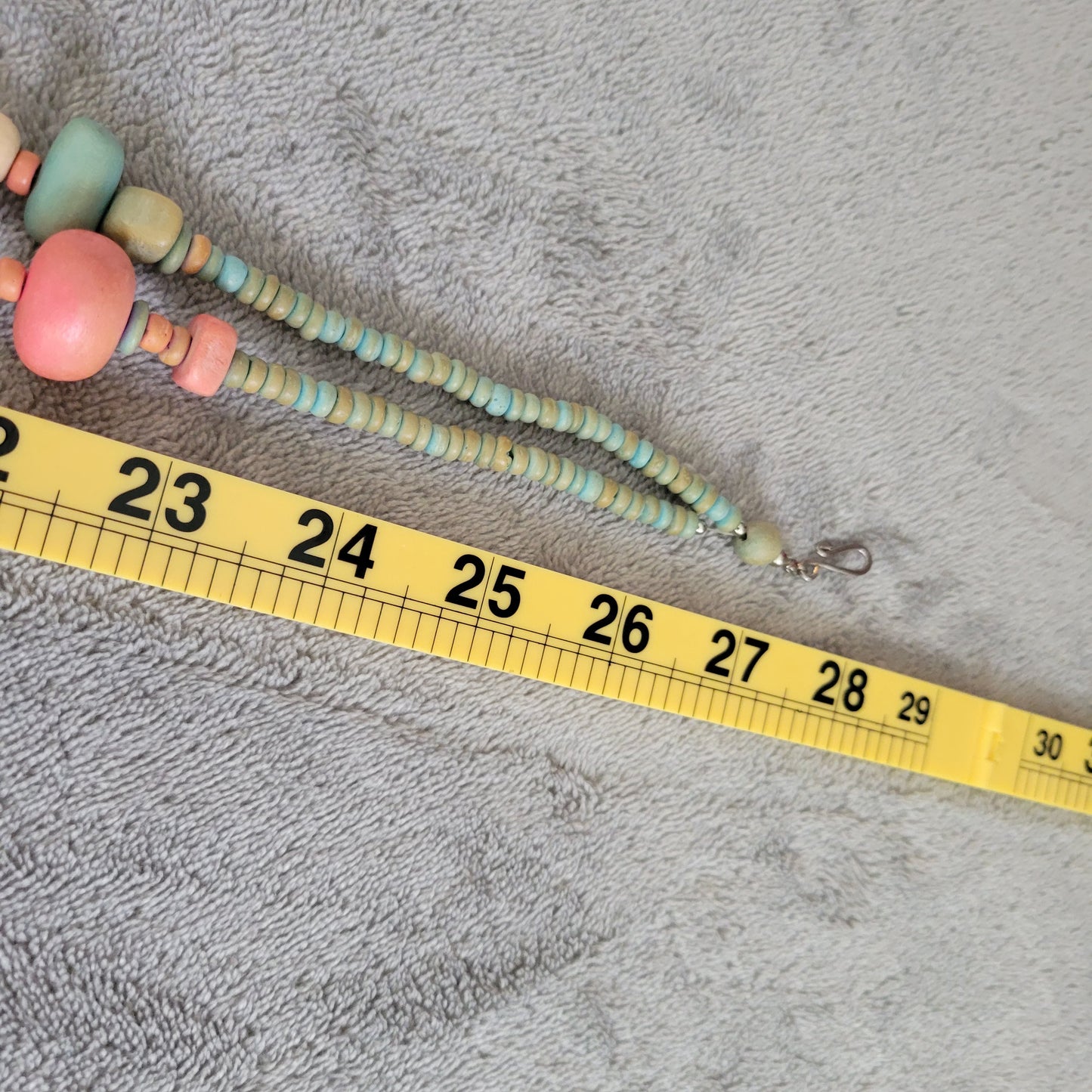 Multi-Strand Boho Wood Bead Necklace Pastel Pink Teal Chunky Statement N8E