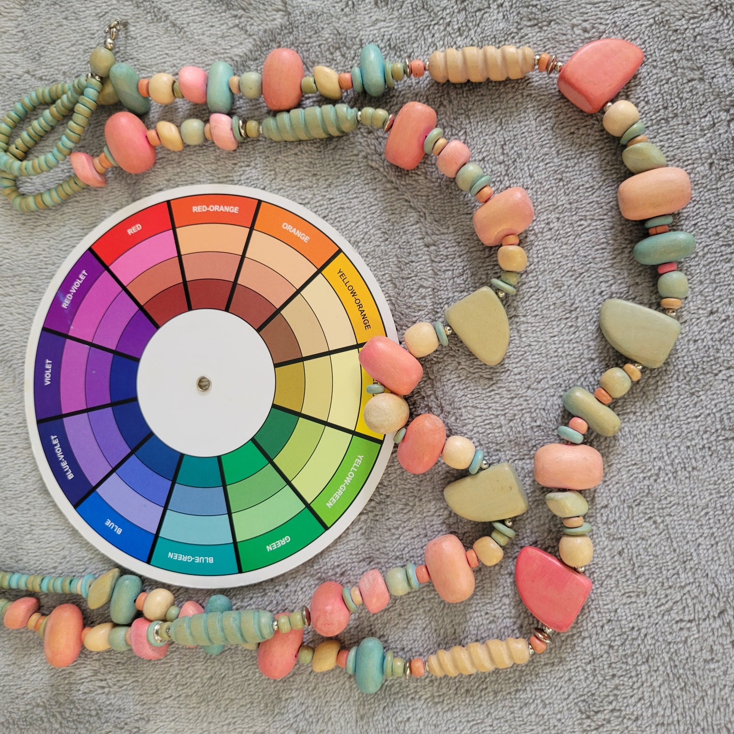 Multi-Strand Boho Wood Bead Necklace Pastel Pink Teal Chunky Statement N8E