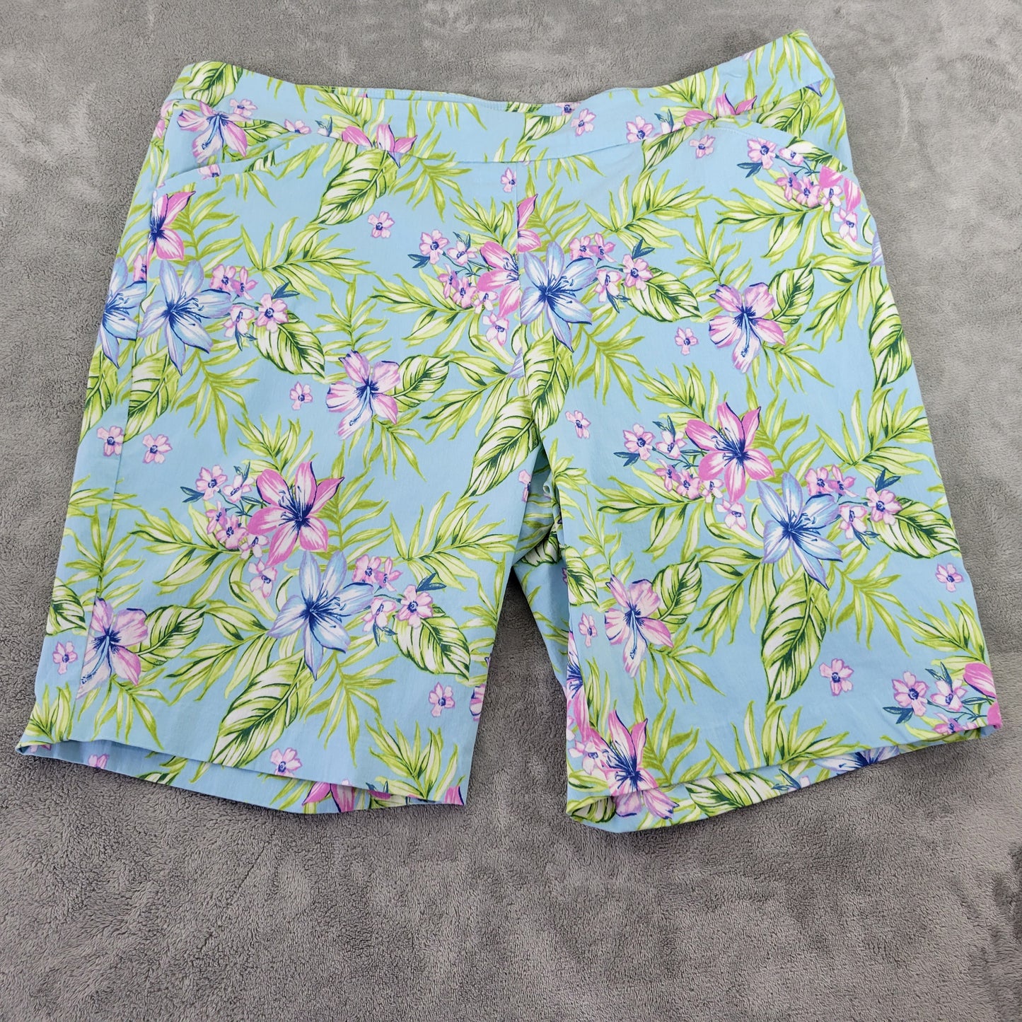 Coral Bay Women 24W Shorts Blue Purple Floral Pull On Stretch 10" Inseam FLO247E