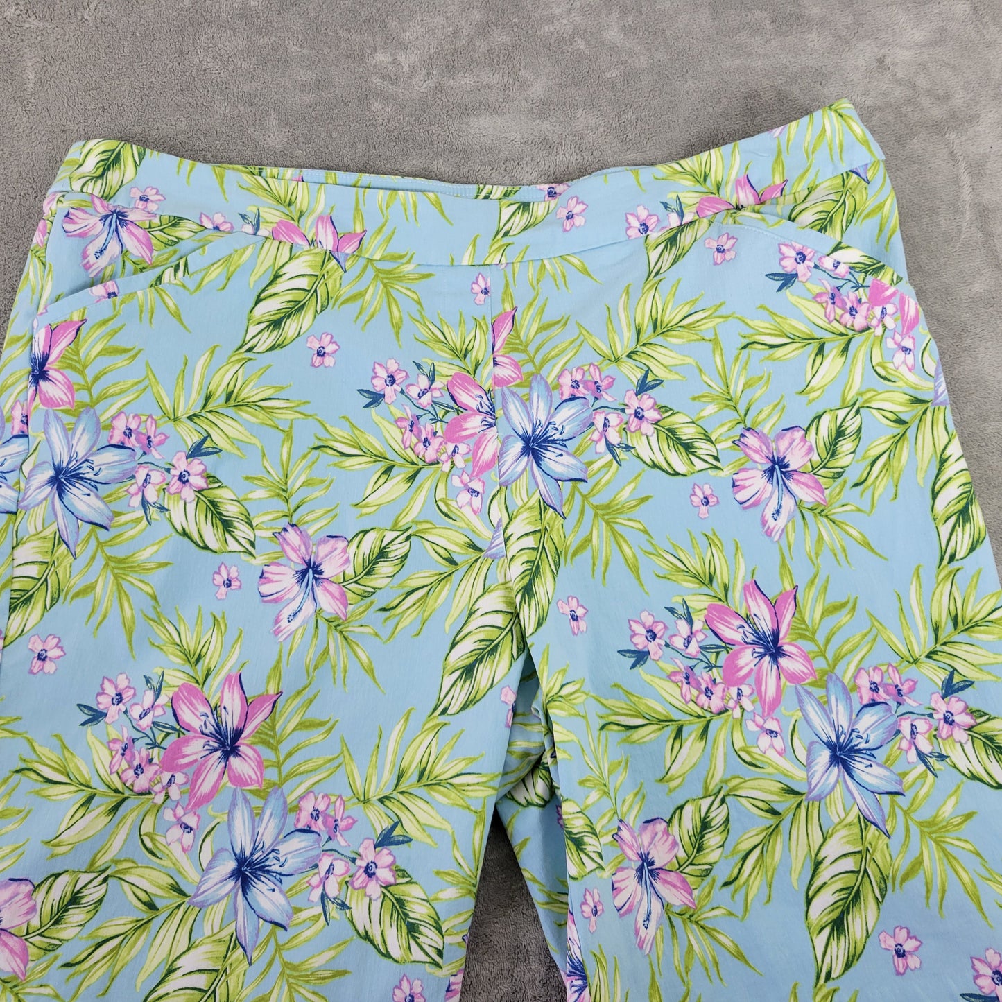 Coral Bay Women 24W Shorts Blue Purple Floral Pull On Stretch 10" Inseam FLO247E