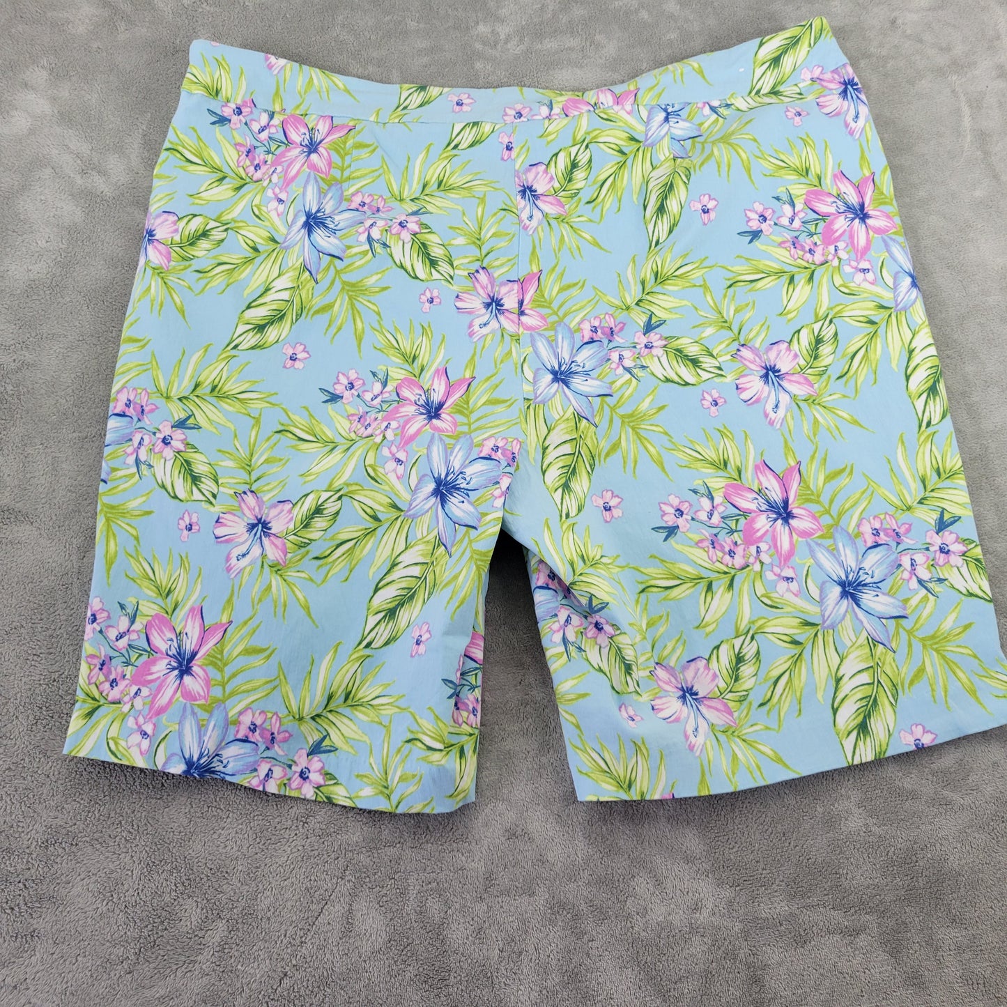 Coral Bay Women 24W Shorts Blue Purple Floral Pull On Stretch 10" Inseam FLO247E