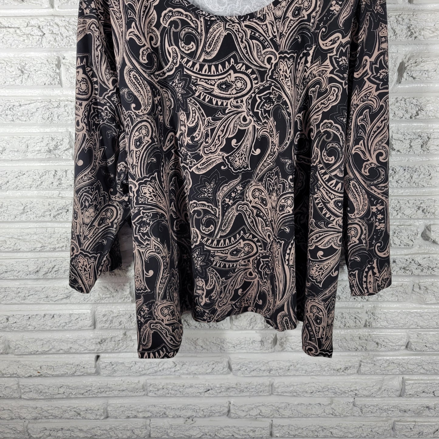 Catherines 4X Suprema Top Black Gray Paisley 3/4 Sleeve Cotton Blend PAI55E
