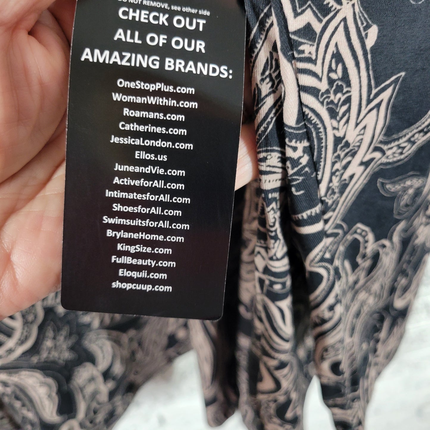 Catherines 4X Suprema Top Black Gray Paisley 3/4 Sleeve Cotton Blend PAI55E