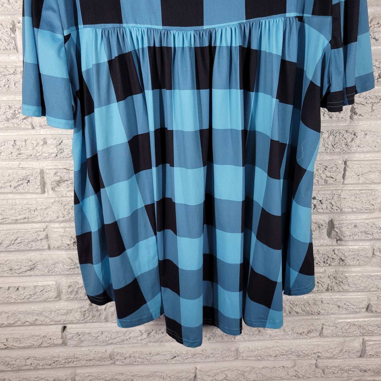 Allegrace Women 3X Tunic Top Blue Black Geometric Pleated Stretch GEO269E