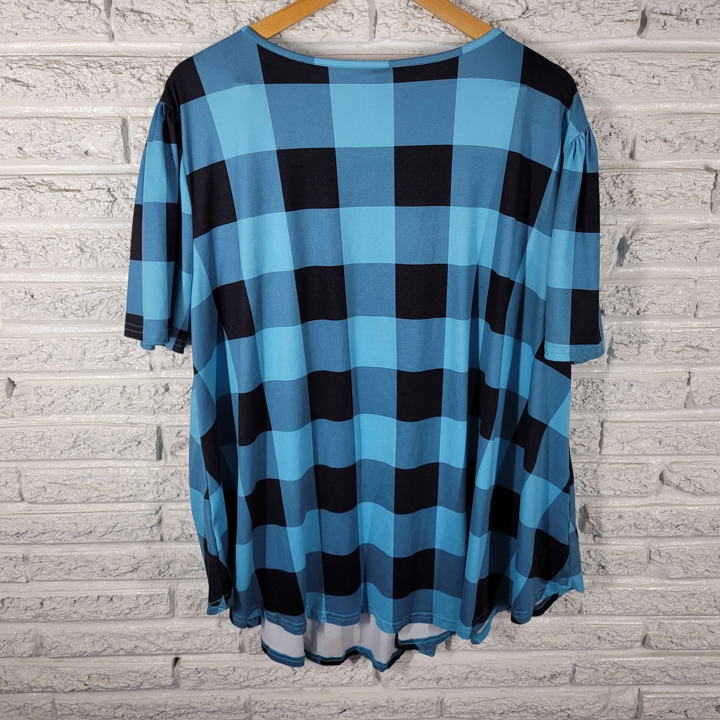 Allegrace Women 3X Tunic Top Blue Black Geometric Pleated Stretch GEO269E