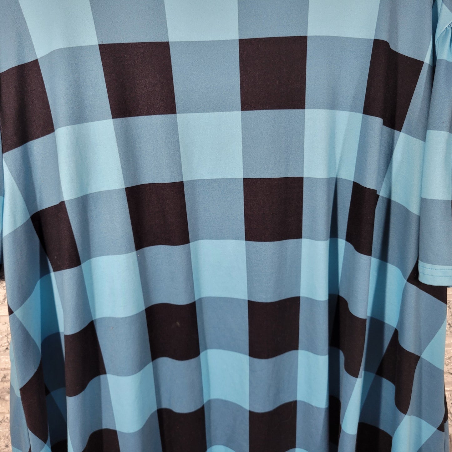 Allegrace Women 3X Tunic Top Blue Black Geometric Pleated Stretch GEO269E