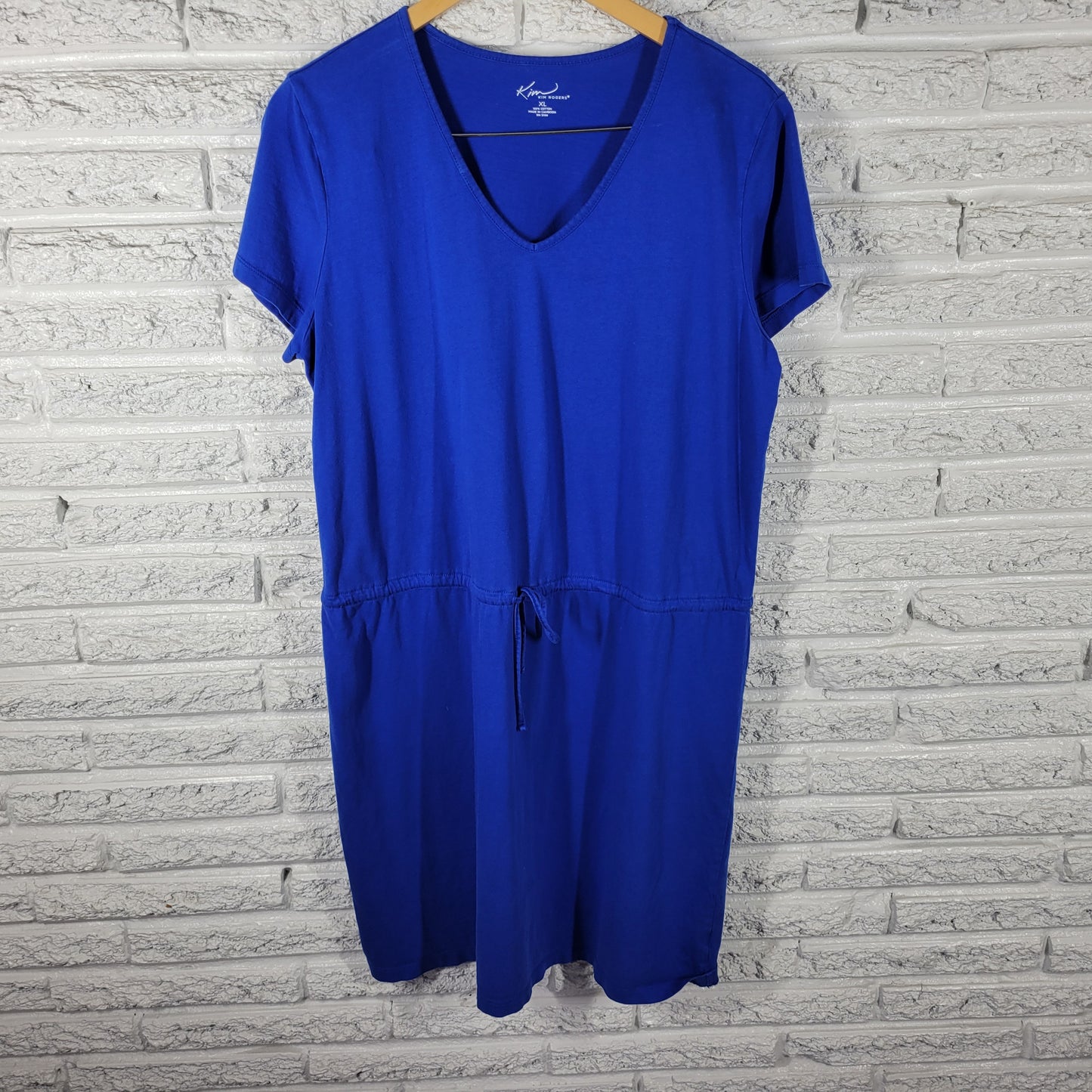Kim Rogers Women XL Blue Mini Dress 100% Cotton V-Neck Short Sleeve BLU2E
