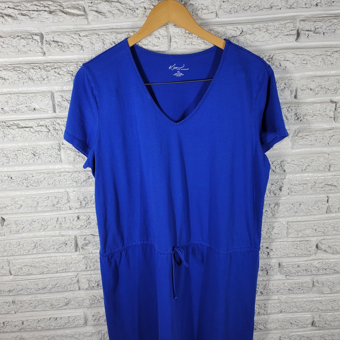 Kim Rogers Women XL Blue Mini Dress 100% Cotton V-Neck Short Sleeve BLU2E
