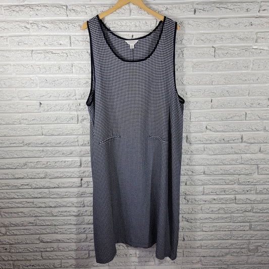CJ Banks Women 20W Dress Gingham Blue White Seersucker Sleeveless PLA58E