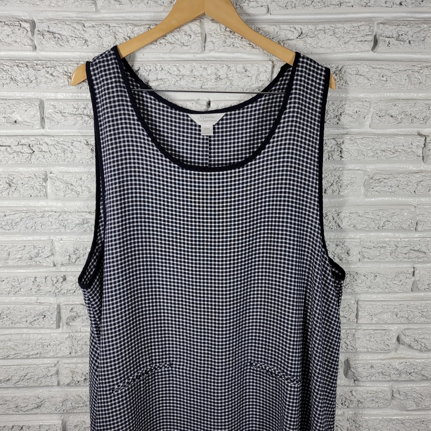 CJ Banks Women 20W Dress Gingham Blue White Seersucker Sleeveless PLA58E