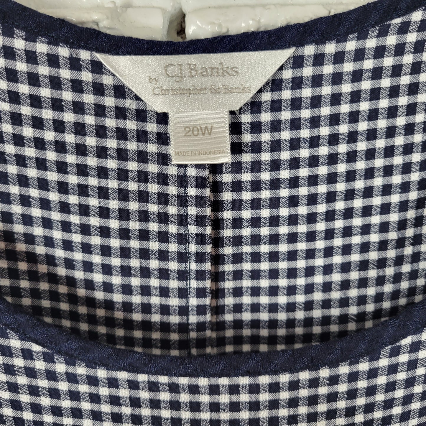 CJ Banks Women 20W Dress Gingham Blue White Seersucker Sleeveless PLA58E