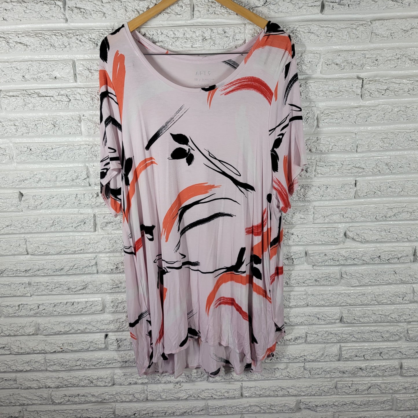 Apt 9 Women 3X Tunic Mini Dress Orange Black Watercolor Short Sleeve WAT26E