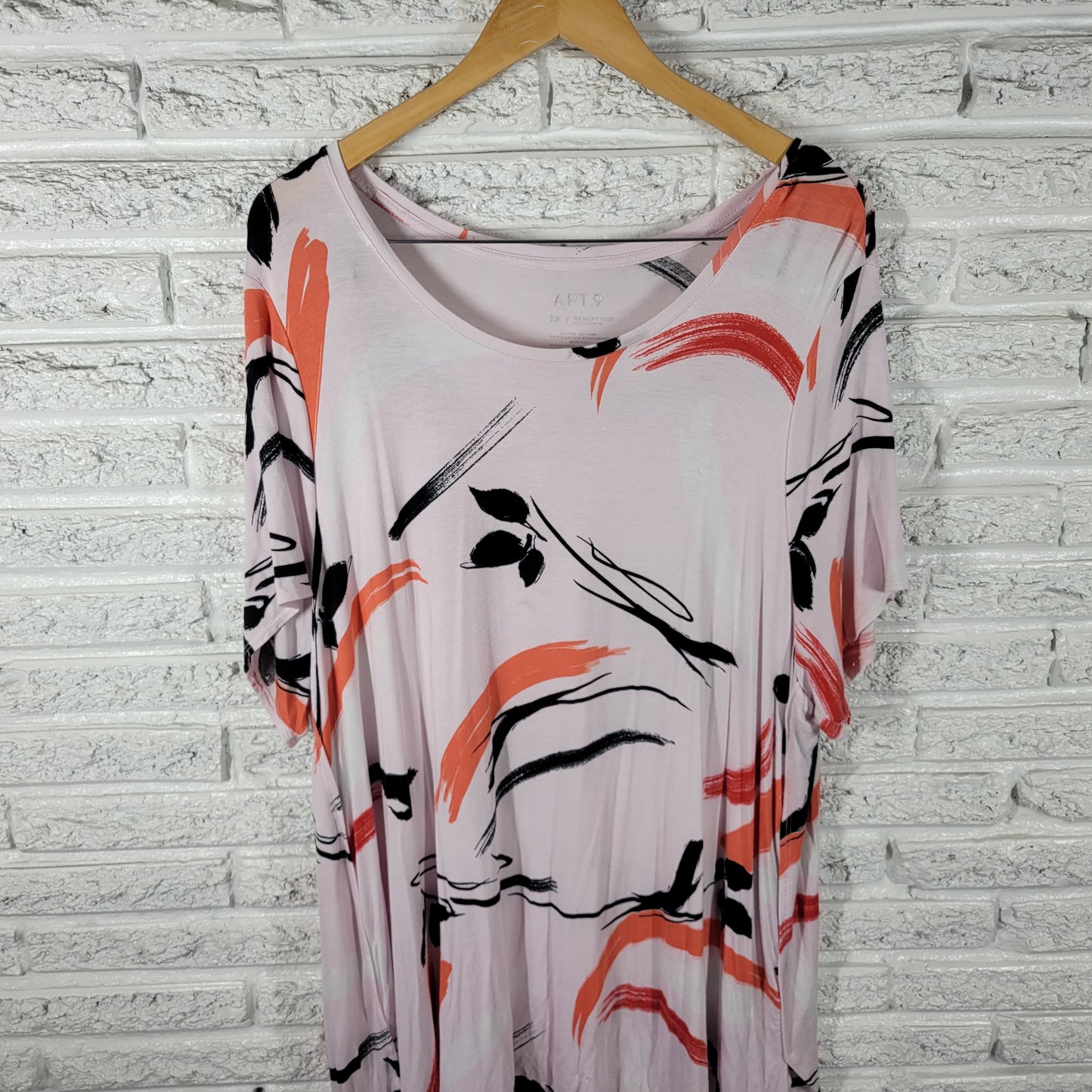 Apt 9 Women 3X Tunic Mini Dress Orange Black Watercolor Short Sleeve WAT26E