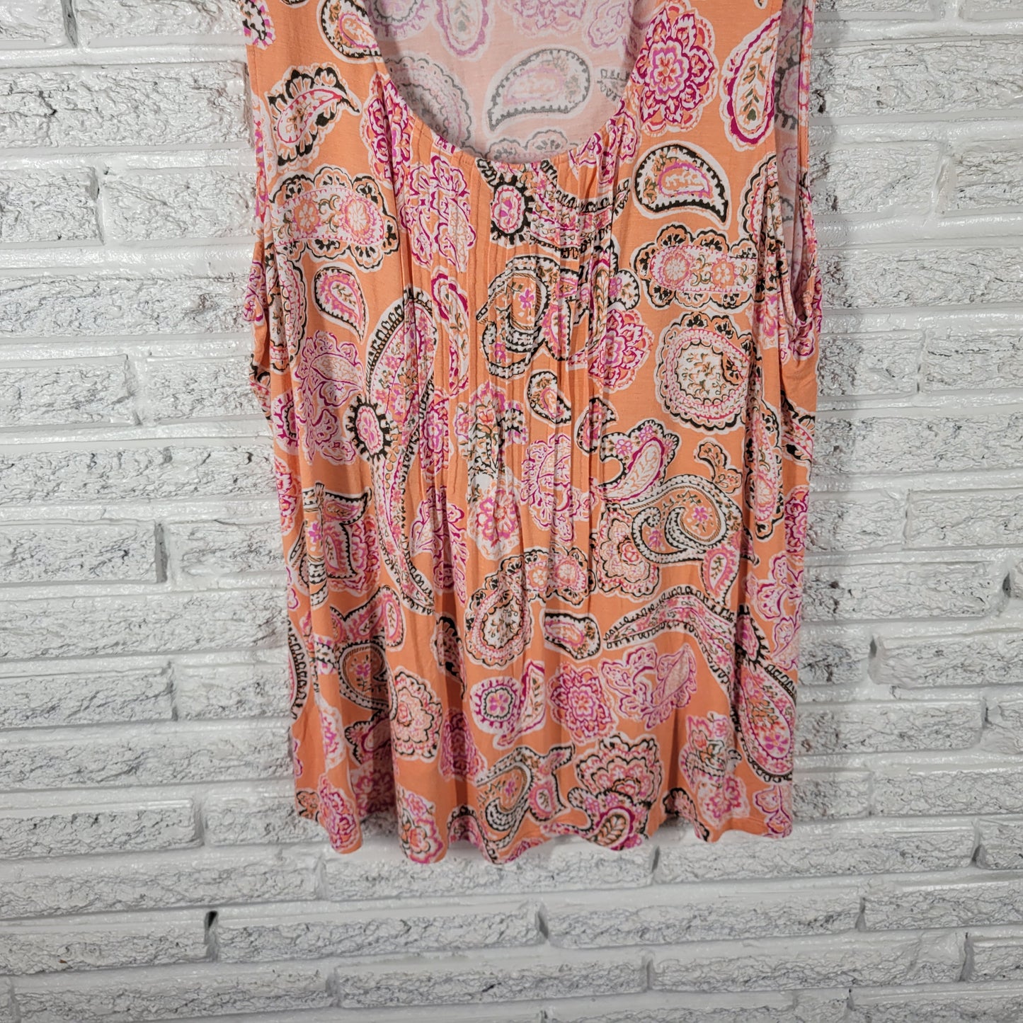 Croft & Barrow Women's XXL Tank Top Orange Pink Paisley Pintuck PAI17E