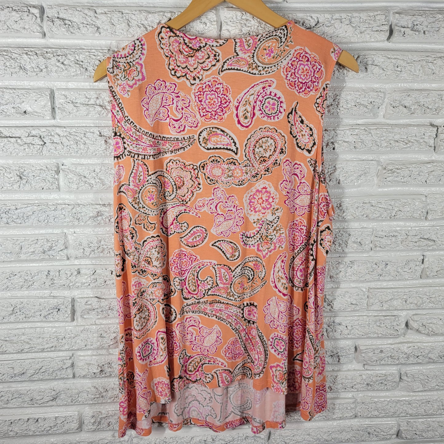Croft & Barrow Women's XXL Tank Top Orange Pink Paisley Pintuck PAI17E