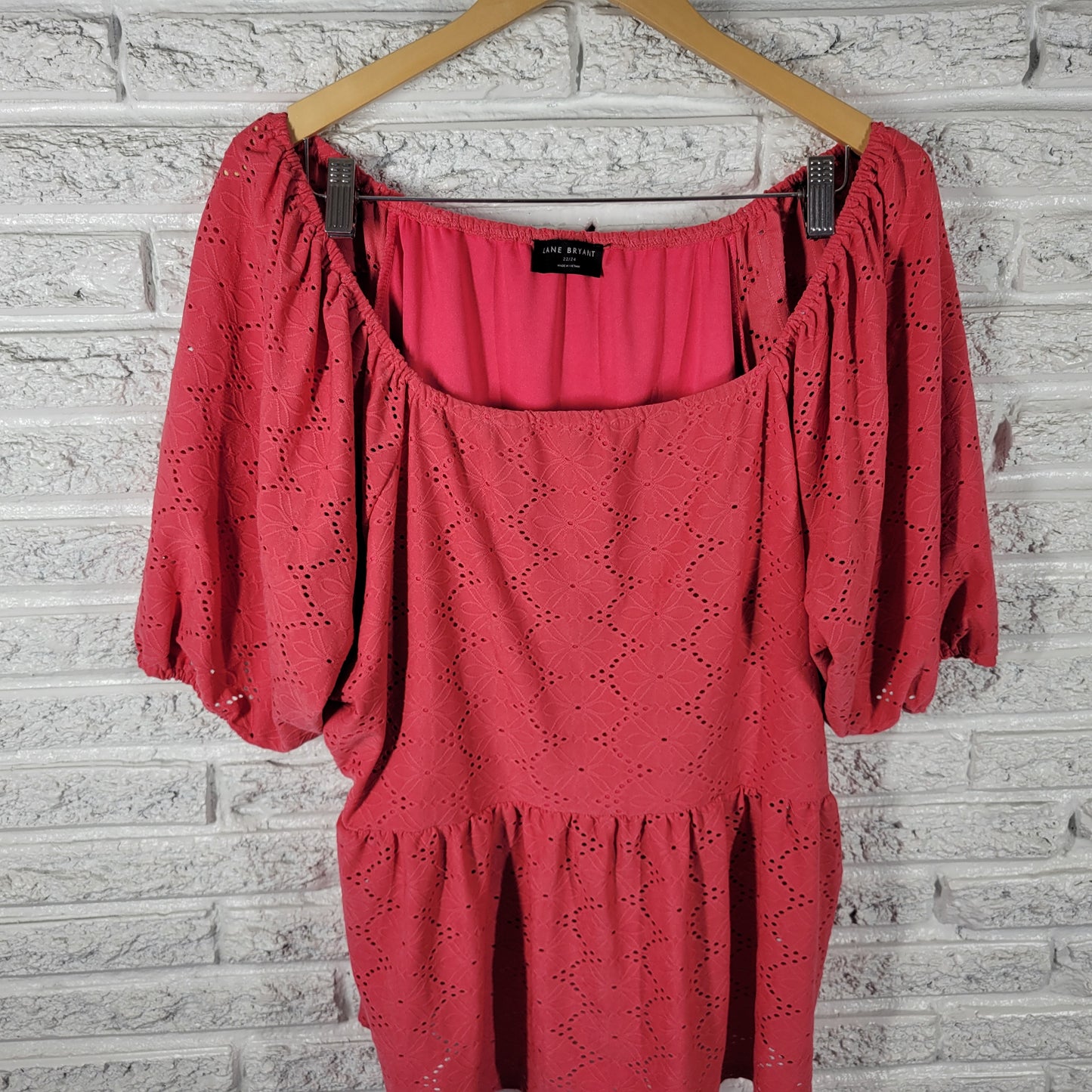 Lane Bryant Pink Peasant Top 22/24 Plus Size Off Shoulder Puff Sleeve PIN17E