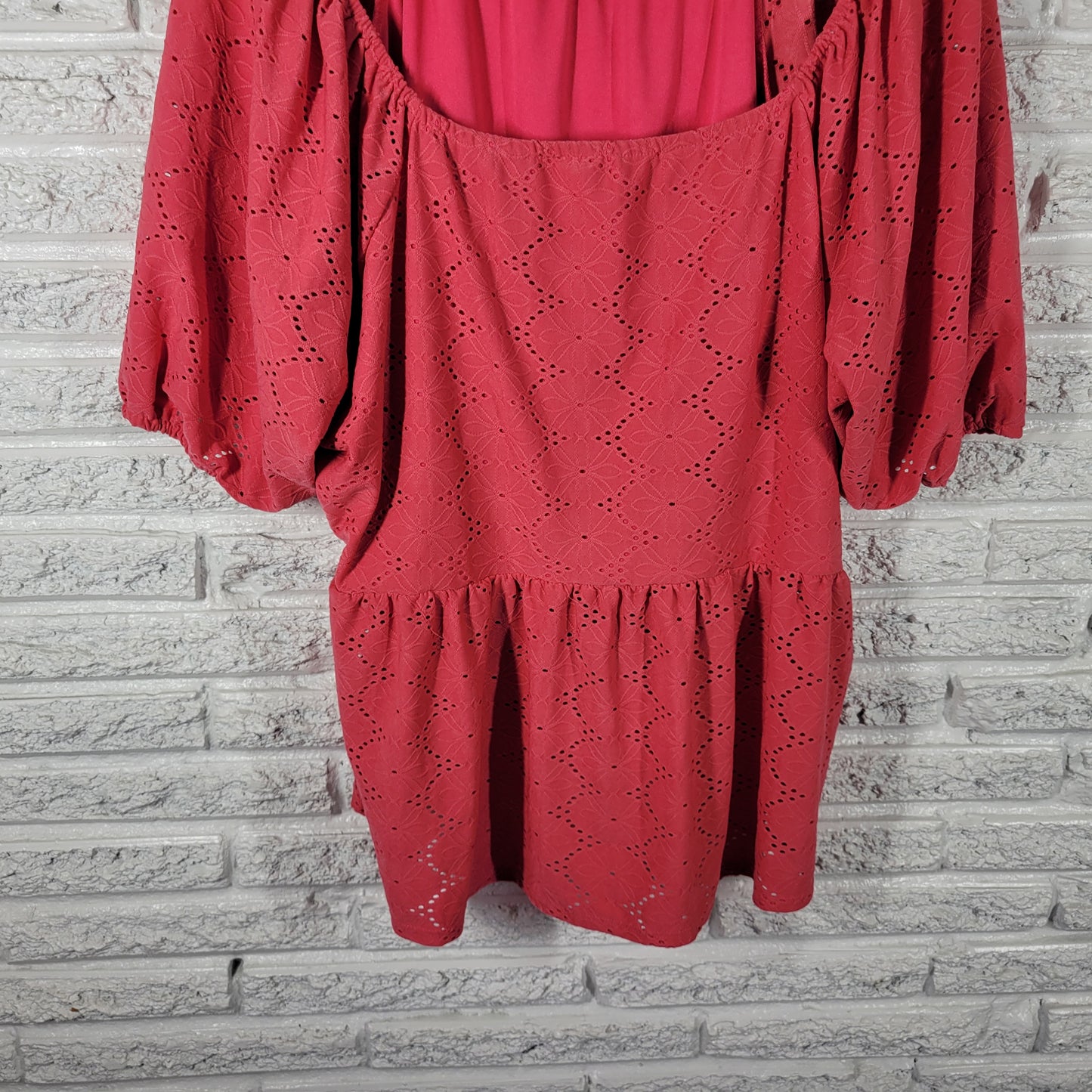 Lane Bryant Pink Peasant Top 22/24 Plus Size Off Shoulder Puff Sleeve PIN17E