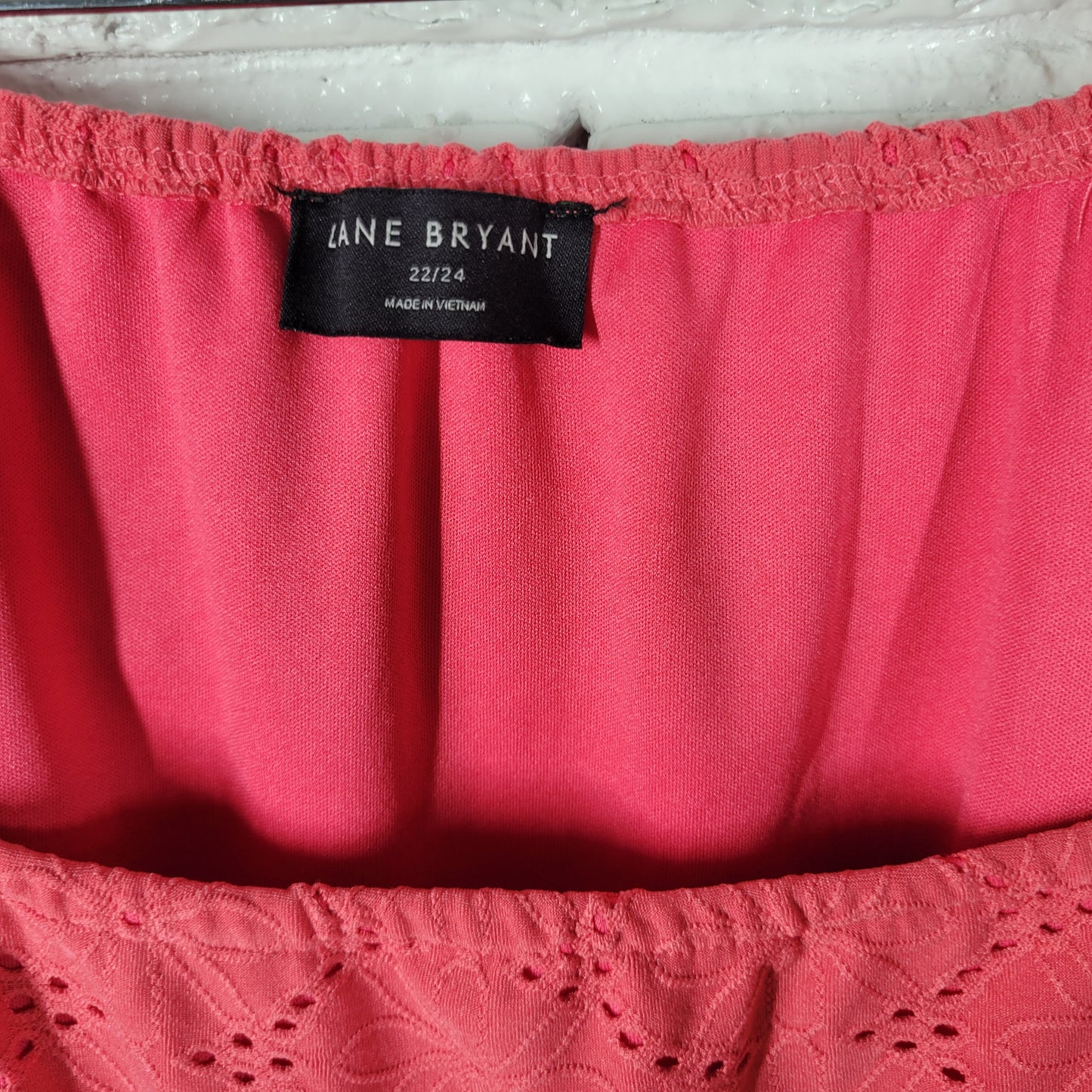 Lane Bryant Pink Peasant Top 22/24 Plus Size Off Shoulder Puff Sleeve PIN17E