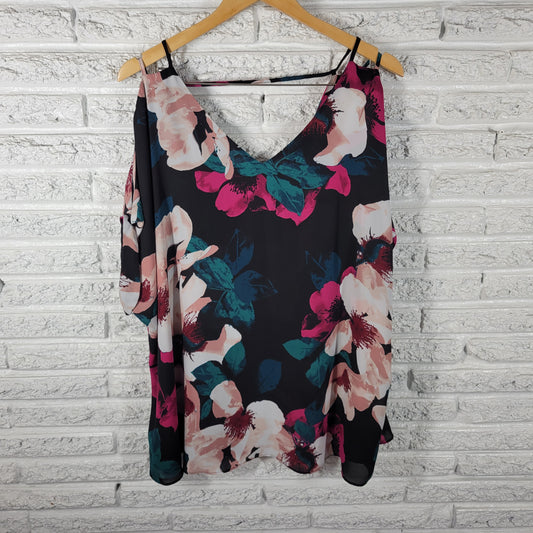 Worthington Women's Plus Size 2X Top Floral Cold Shoulder V-Neck FLO59E