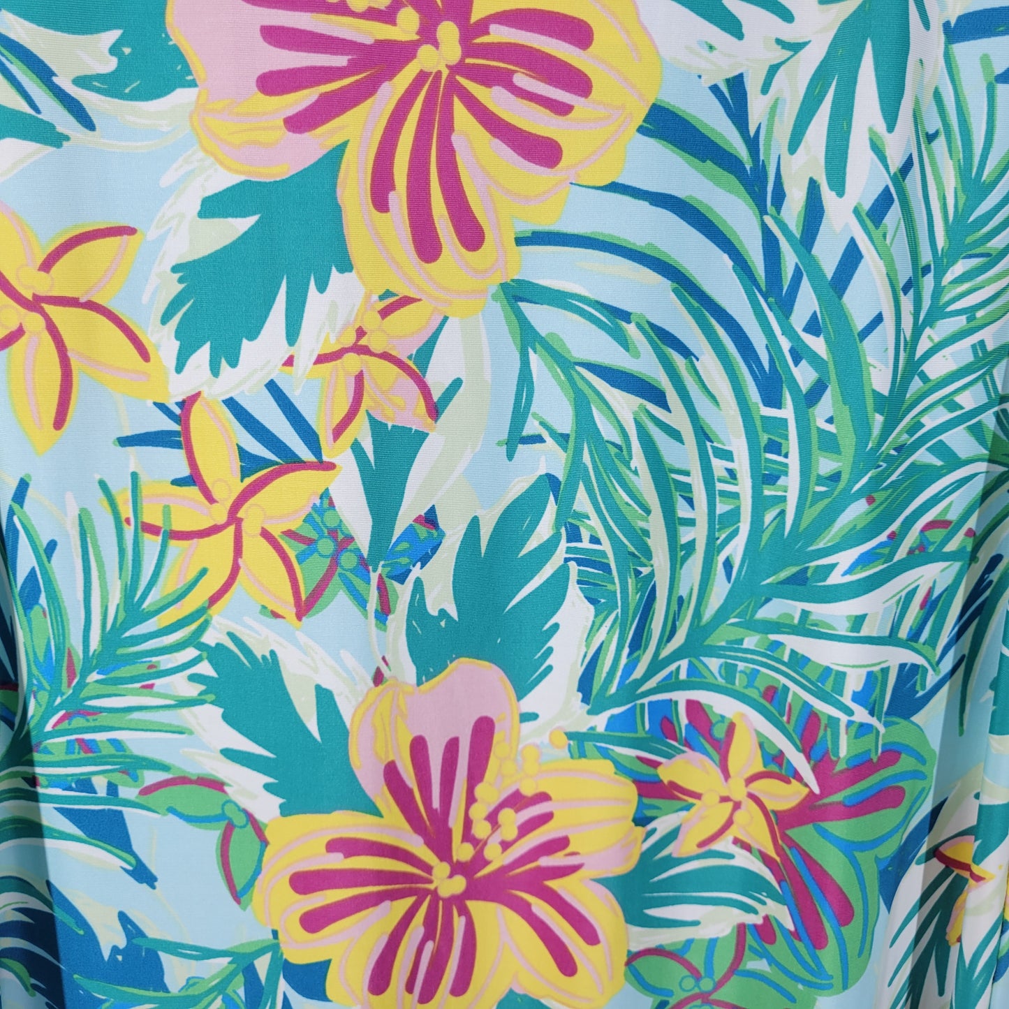 Maria Gabrielle Women XL Floral Dress Blue Yellow Stretch Mini Keyhole FLO280E