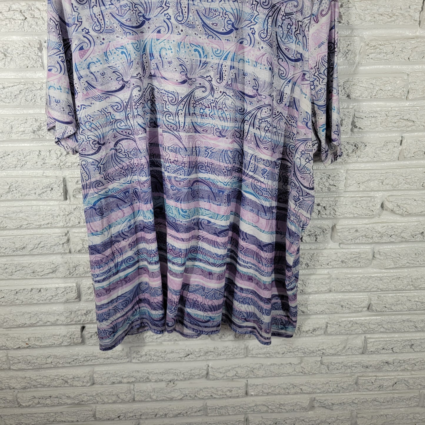 Catherines Women 3X Tunic Top Purple Blue Paisley Short Sleeve Stretch PAI54E