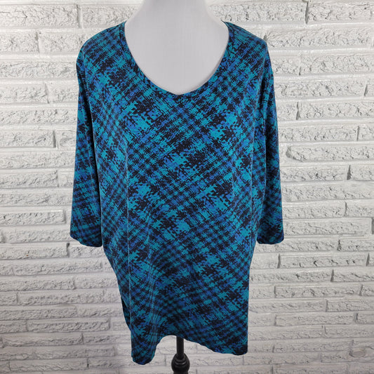 Catherines Suprema Women's Plus Size 2X Top Blue Geometric 3/4 Sleeve GEO197E