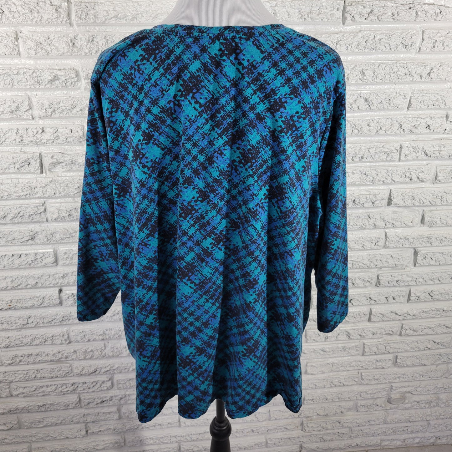 Catherines Suprema Women's Plus Size 2X Top Blue Geometric 3/4 Sleeve GEO197E