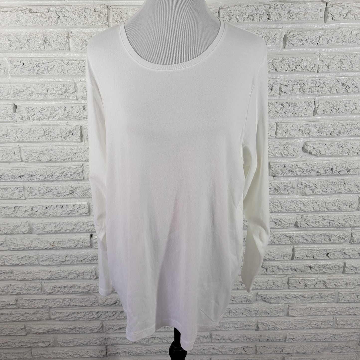Croft & Barrow Women 2X Classic Tee White Long Sleeve 100% Cotton WHI11E