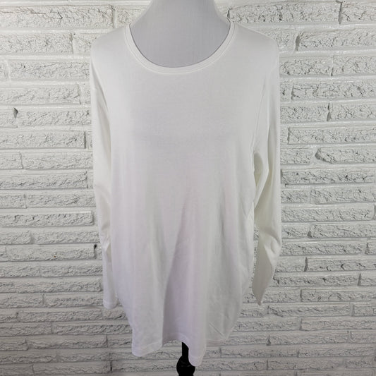 Croft & Barrow Women 2X Classic Tee White Long Sleeve 100% Cotton WHI11E