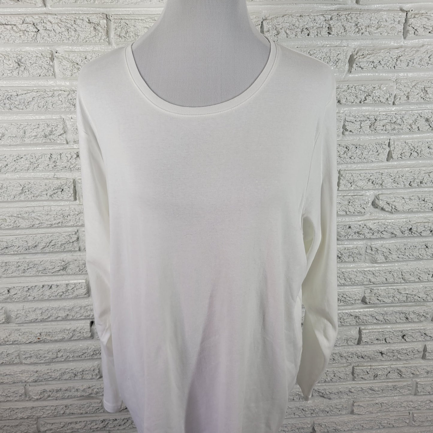 Croft & Barrow Women 2X Classic Tee White Long Sleeve 100% Cotton WHI11E