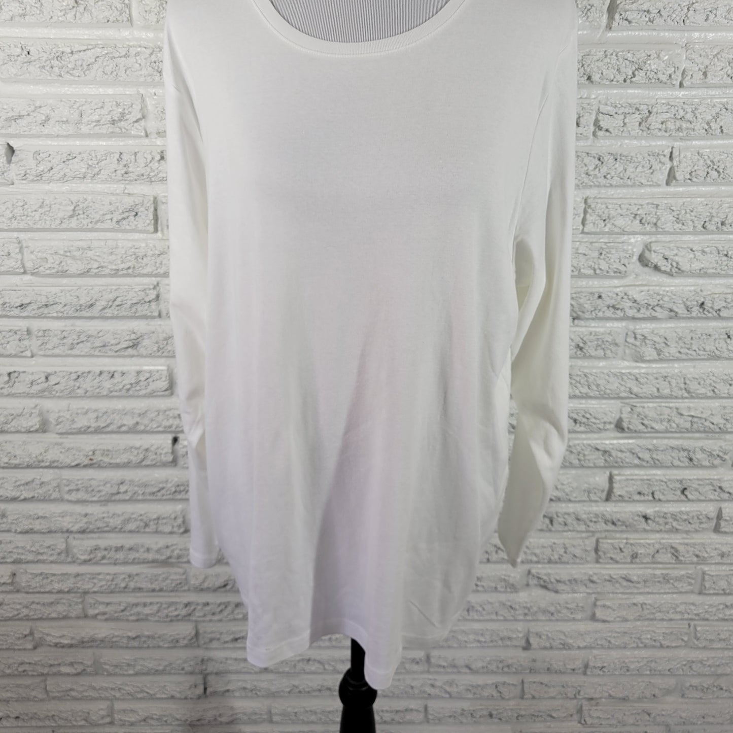 Croft & Barrow Women 2X Classic Tee White Long Sleeve 100% Cotton WHI11E