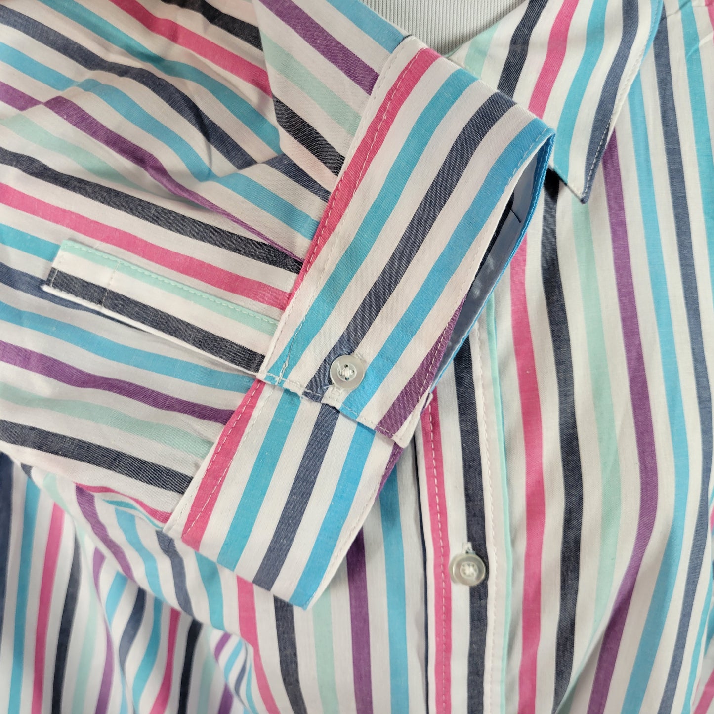 Woman Within 2X Striped Top Multicolor 3/4 Sleeve Cotton Blend Button Up STR174E