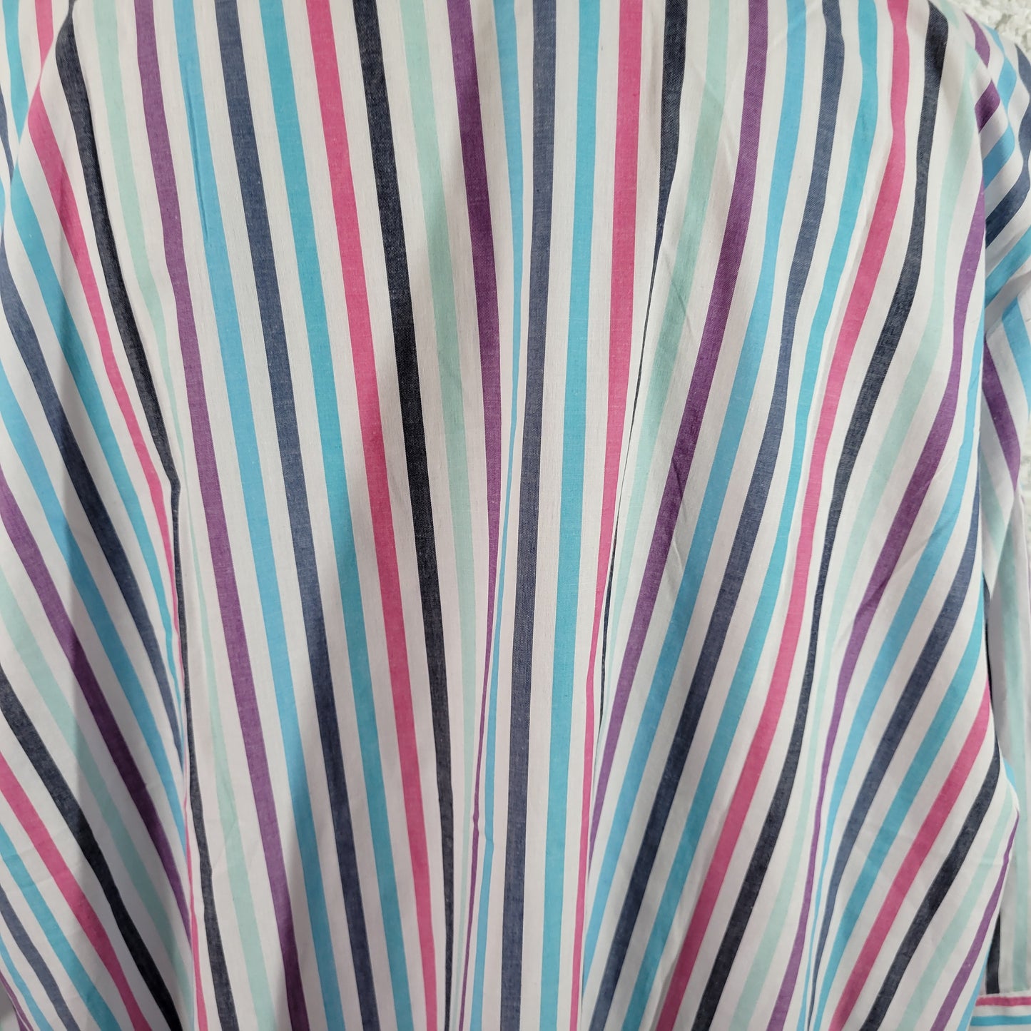 Woman Within 2X Striped Top Multicolor 3/4 Sleeve Cotton Blend Button Up STR174E