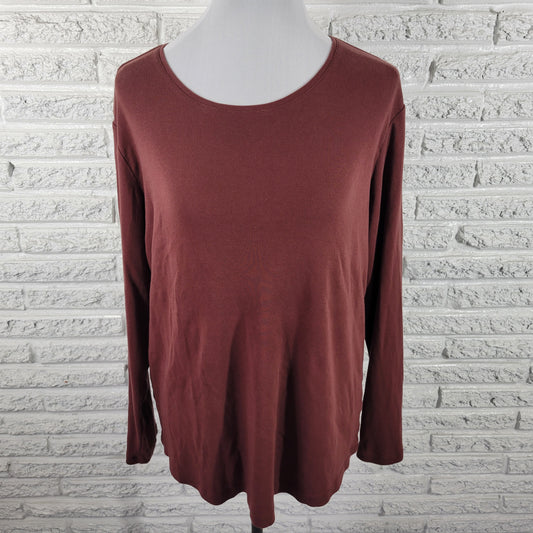 Chicos XL Brown Long Sleeve Tee Womens Pullover Crew Neck Knit Basic BRO34E