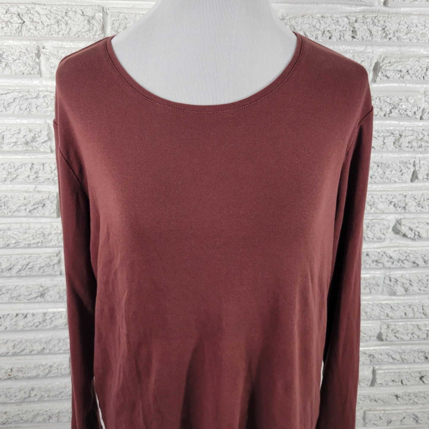 Chicos XL Brown Long Sleeve Tee Womens Pullover Crew Neck Knit Basic BRO34E