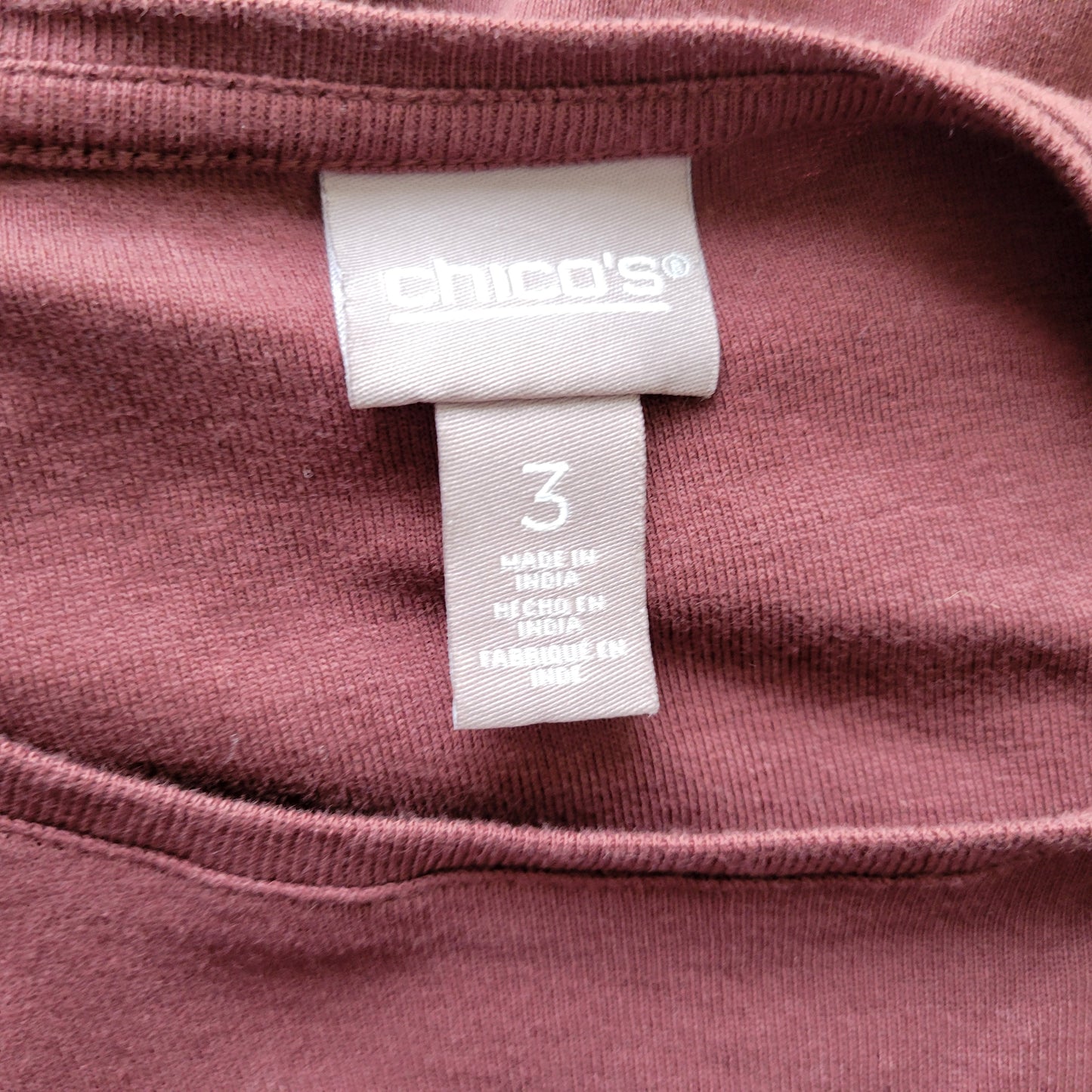 Chicos XL Brown Long Sleeve Tee Womens Pullover Crew Neck Knit Basic BRO34E