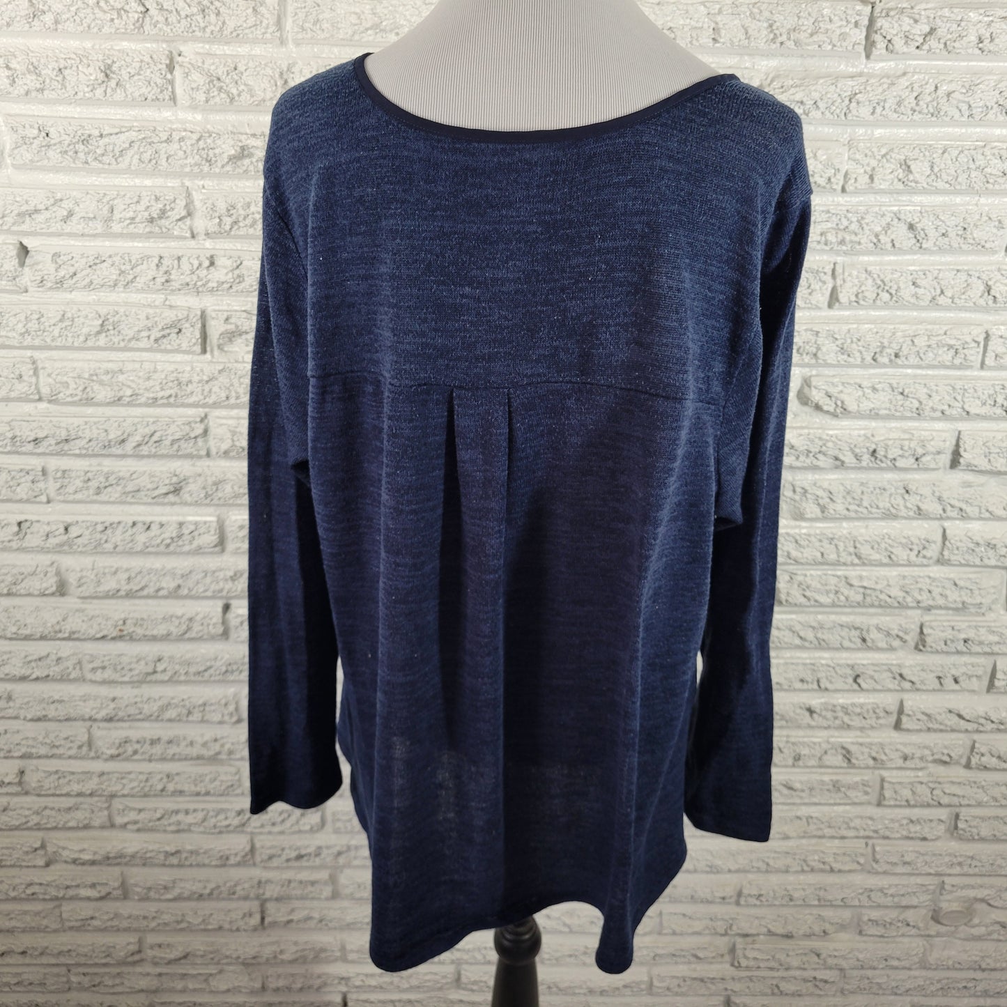 Avenue Women's 18/20 Top Blue Geometric Long Knit Sleeve V-Neck Pullover GEO284E